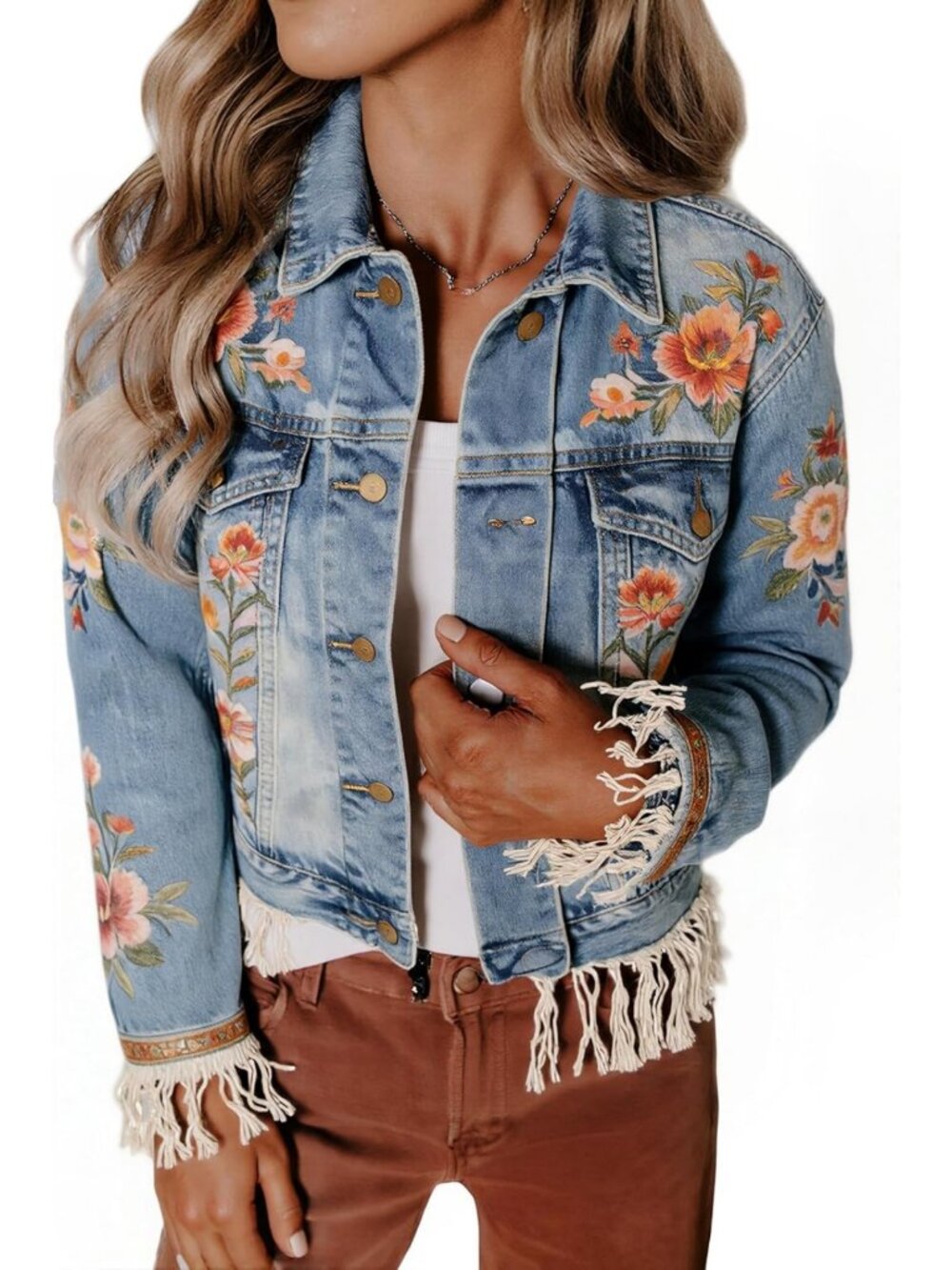 Stylish Women's Mineral Washed Denim Jacket with Scallop Trim - Trendy Outerwear
